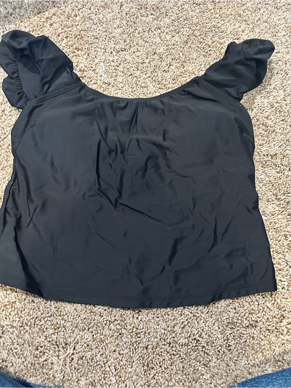 Amazon Black Ruffle Sleeve Scoop Neck Crop Top